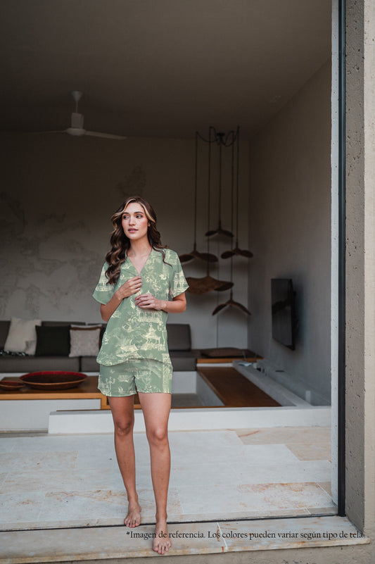 CASITA CHINA VERDE CAMISA MANGA CORTA Y SHORT