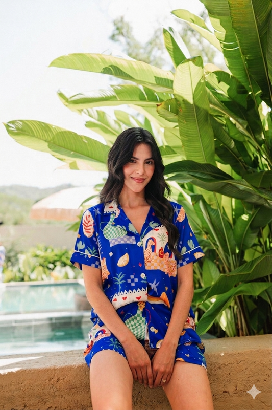 BODEGON AZUL CAMISA MANGA CORTA Y SHORT