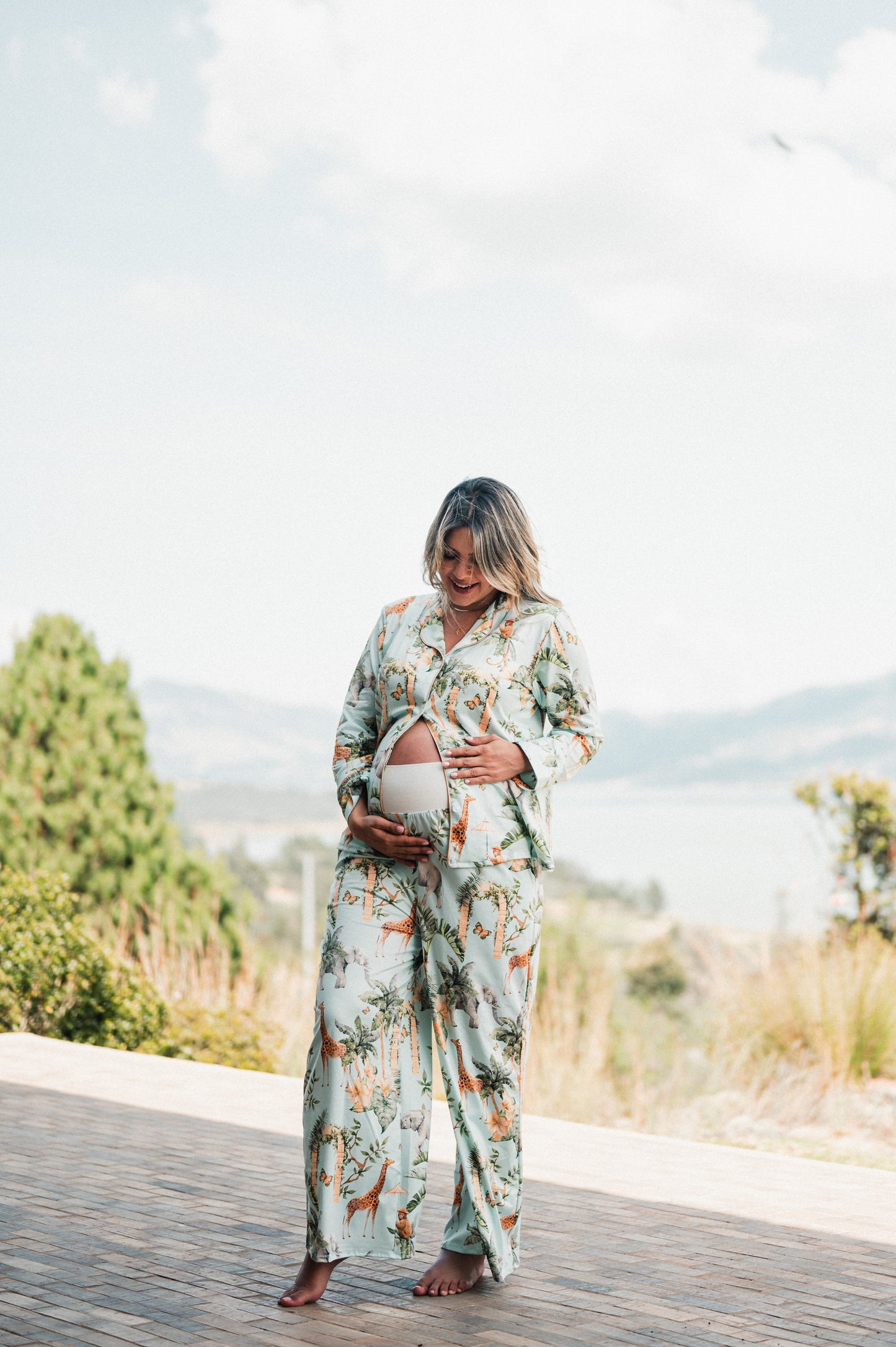 SELVA HINDU AZUL - CAMISA MANGA CORTA Y PANTALON MATERNIDAD